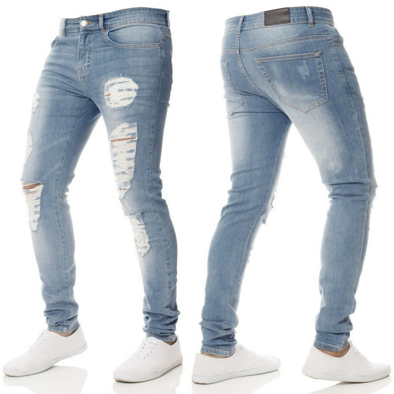 Homadles Men s Casual Slim Fit Jeans Trendy Jeans Light Blue Size 18