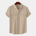thumbnail image 1 of Homadles Button Up Shirt Men Solid Casual Cotton Linen Turndown Collar Mens Summer Tops Beige Size M, 1 of 7