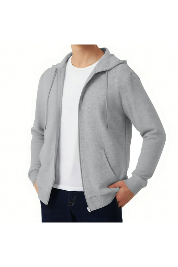 Mens Long Sleeve Hoodie Cardigan Jacket Oversized Lightweight Casual Soft Zipper Men Hooded Sweatshirt Gray Size 4XL