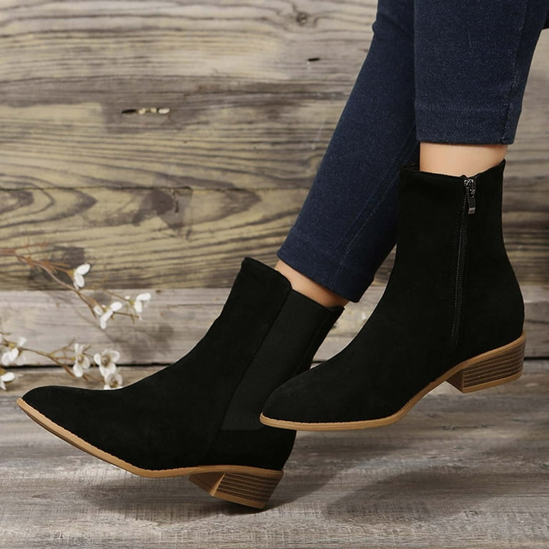 Homadles Women s Middle Ankle Boots Wide Middle Heel with Zipper