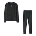 thumbnail image 1 of Homadles Womens Sweatsuits 2pcs Sets- Crewneck Solid Zip up Long Sleeve Baggy 2024 Fall Fashion Hoodie and Sweatpant Workout Sets Black Size S, 1 of 7