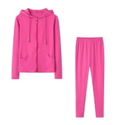 Homadles Womens Sweatsuits 2pcs Sets- Zip up Solid Crewneck Baggy 2023 Fall Fashion Long Sleeve Hoodie and Sweatpant Workout Sets Hot Pink Size 2XL