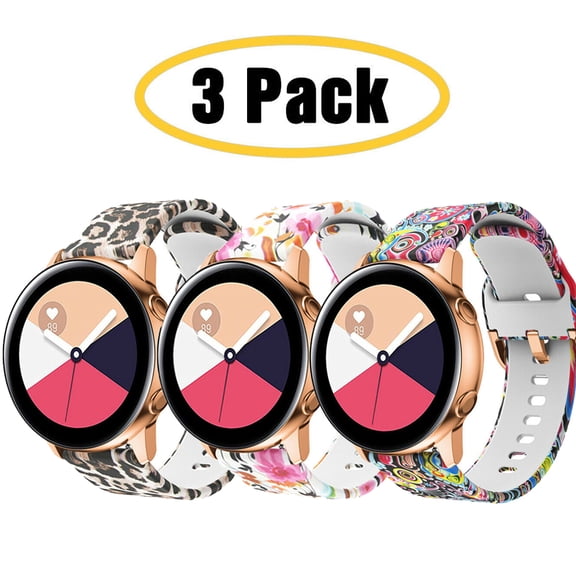Homaful 3 Pack 20mm Watch Band Compatible with Samsung Active 2 Watch Bands 40mm /44mm,Active Watch Band 40mm,Galaxy Watch 3 41mm Band, Pattern Printed Silicone Watch Strap for Women Men