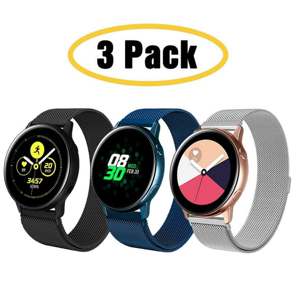 Homaful 3 Pack Compatible with Samsung Active 2 40mm 44mm/Active/Galaxy Watch 3 41mm/Galaxy Watch 42mm Watch Bands,20mm Stainless Steel Mesh Loop Replacement Wristband Strap for Women Men