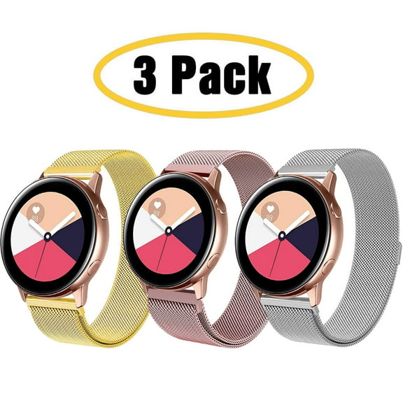 Homaful 3 Pack Compatible with Samsung Galaxy Watch 42mm/Active 2 40mm 44mm/Watch 3 41mm/Active 40mm/Gear S2 Classic/Gear Sport Bands, 20mm Stainless Steel Mesh Loop Womens Man Bracelet Strap