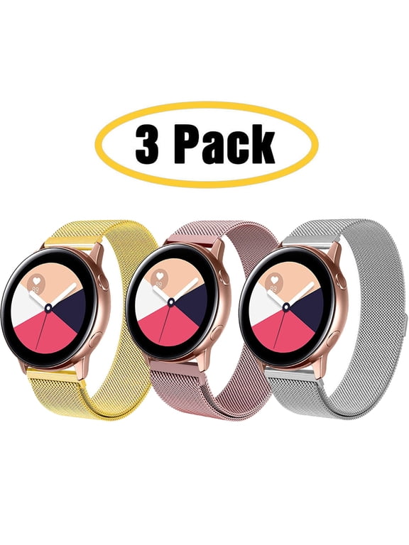 3 Pack Compatible with Samsung Galaxy Watch 42mm/Active 2 40mm 44mm/Watch 3 41mm/Active 40mm/Gear S2 Classic/Gear Sport Bands, 20mm Stainless Steel Mesh Loop Womens Man Bracelet Strap