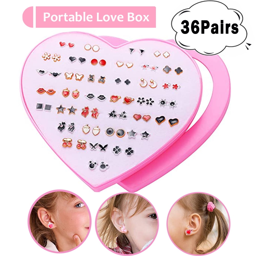 Homaful 36 Pairs Hypoallergenic Earrings for Girls Kids Colorful Stud Earrings Animal Butterfly Rainbow Cherry Cute Earring Jewelry Set Gifts for Girls Kids Women Walmart