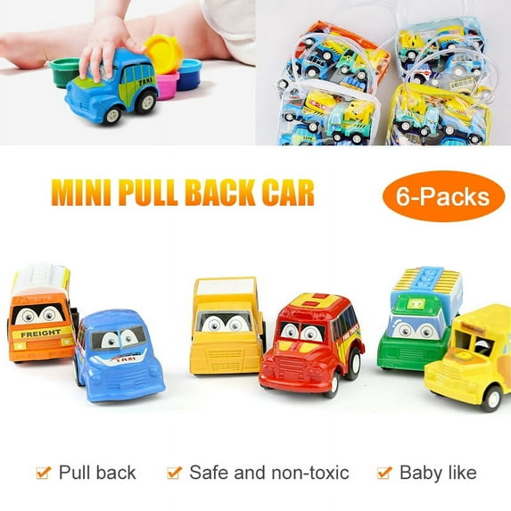 Homaful 6 Pack Pull Back Cars for Kids Toddler Toys Vehicles Set of 6 Push Go Friction Powered Car, Preschool Gifts for Baby Kids 1 2 3 Years Old Boys Boys & Girls Best Christmas Birthday Gifts Toys