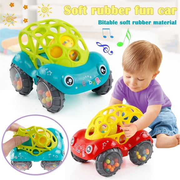 Homaful Baby Toy Cars, Soft Oball Rattle Baby Toys for 3-24 Months Boy Girl Toys, Rattle & Roll Car for Boy Girls 1-5 Years Old, Christmas Birthday Party Gift for Kids
