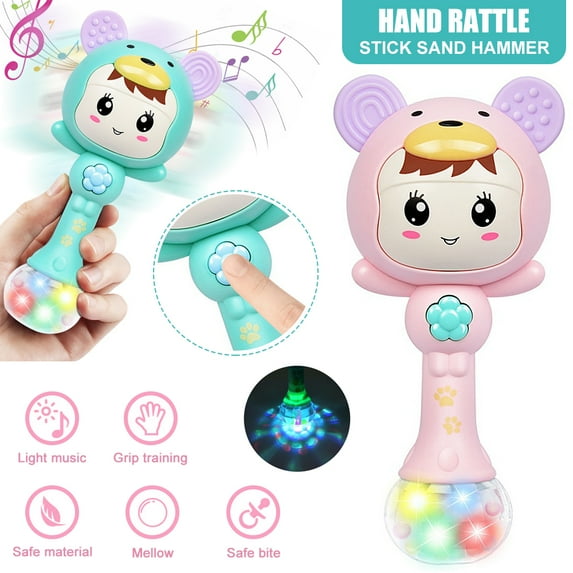 Homaful Baby Toys Rattles Shakers Teether Electronic Rattle Shaker with Light and Musical Baby Gift Set for Hand Development Early Educational Toys for 0 3 6 9 12 Months Girls Boys