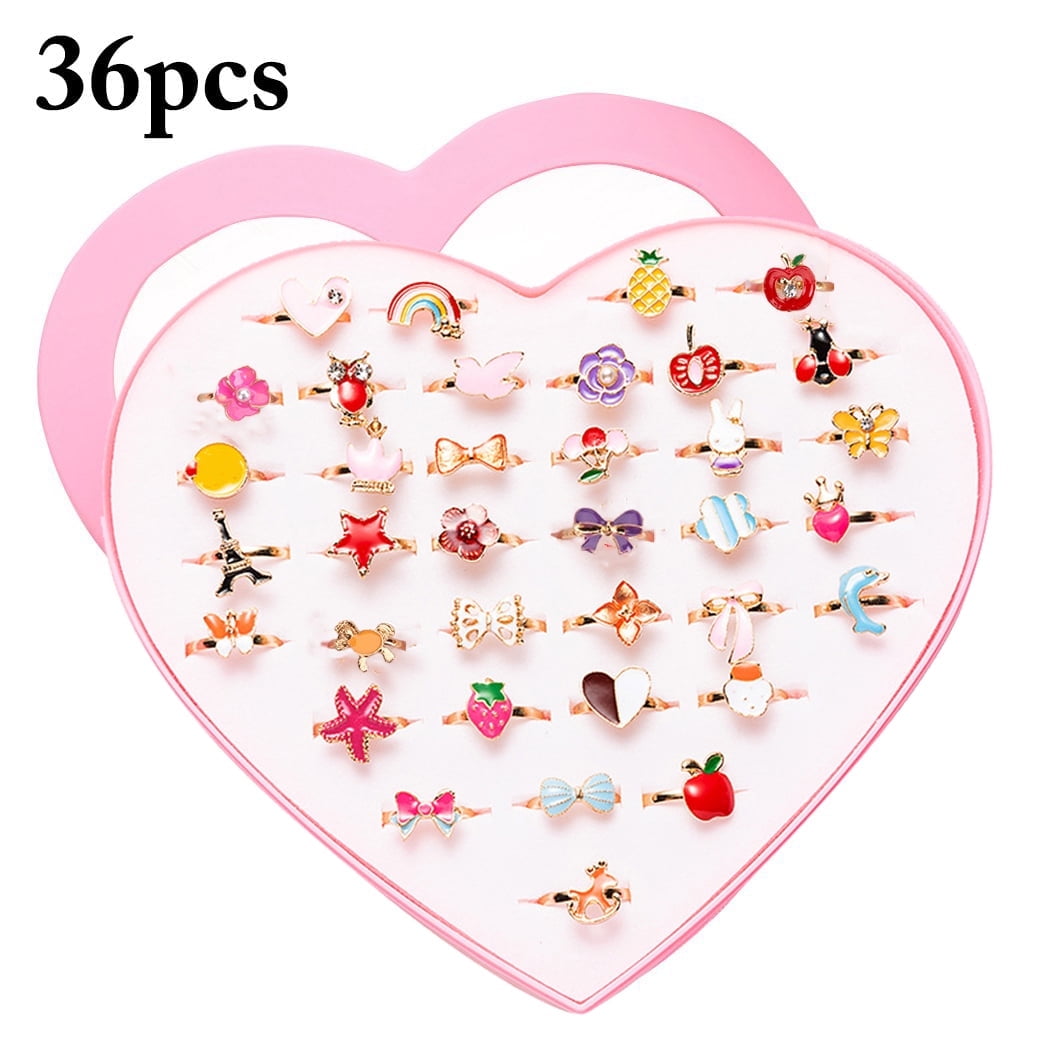 Homaful Little Girls Adjustable Rings, 36 Pieces Multicolor Princess ...