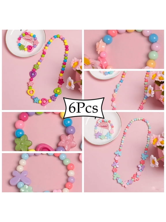 Little Girls Necklace Bracelet, 3 Sets Kids Lovely Beaded Necklace and Bracelet Colorful Beads Jewelry Princess Dress up for Toddlers Kids Gift Pretend Play Party Favors