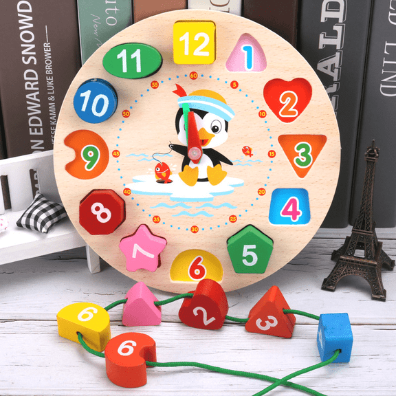 Homaful Wooden Shape Sorting Clock-Teaching Time Clock Shape Sorting  Clock, Early Learning Wooden Educational Toy for 1 2 3 Year Old Toddler Baby Kids(Multi-color)