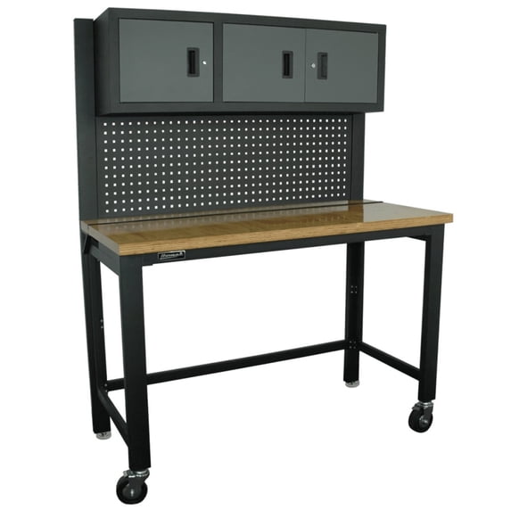 Homak GS00659131 59 in. Collapsible Wood Top Workbench with 3 Door Cabinet