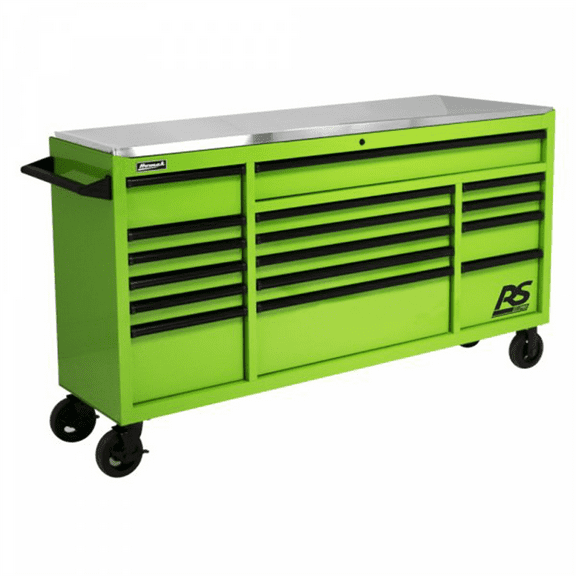 Homak Manufacturing 72 Inch RS Pro Roller Cabinet Stainless Steel Top - Monster Green