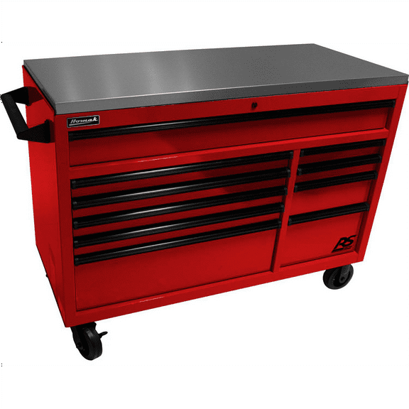 Homak Manufacturing 54" RSPro Rolling Workstation w/Stainless Steel Top Worksurface-Red