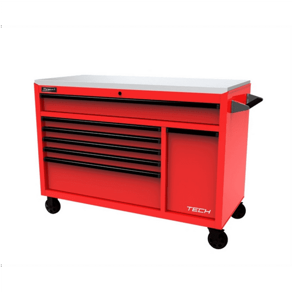Homak Manufacturing Homak 54" TECH Workstation w/Power Tool Drawer and Stainless Steel Top, Red