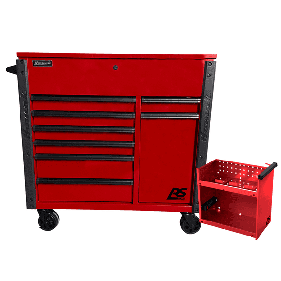 Homak Manufacturing 44in 8-Drawer Service Cart w/Power Tool Holder Drawer-Red