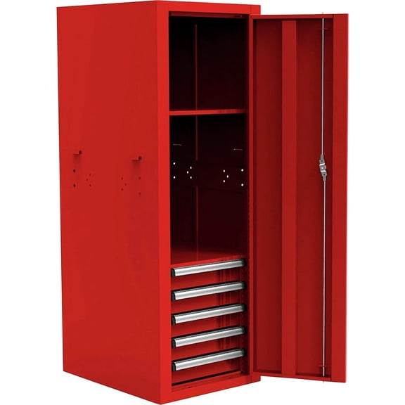 Homak RD08022052 22 in. Pro 2 5-Drawer Full Height Side Locker - Red