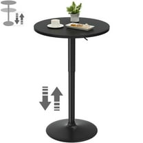 Homall 1 Piece Bar Table Height Adjustable Bistro Pub Table Cocktail Round Table with Metal Base, Black/Black