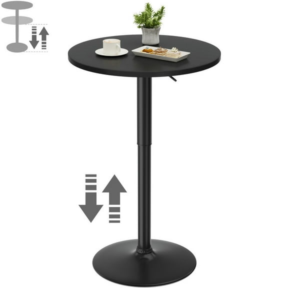Homall 1 Piece Bar Table Height Adjustable Bistro Pub Table Cocktail Round Table with Metal Base, Black/Black