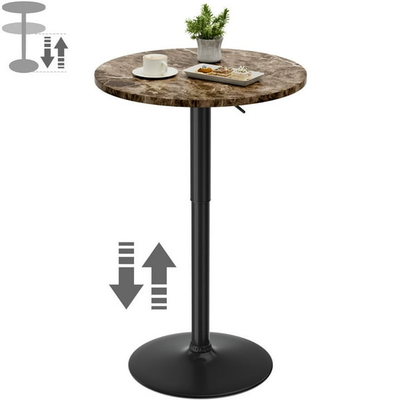 Homall 1 Piece Bar Table Height Adjustable Bistro Pub Table Cocktail Round Table with Metal Base, Faux Marble/Black