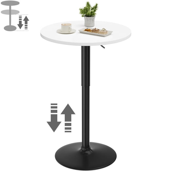 Homall 1 Piece Bar Table Height Adjustable Bistro Pub Table Cocktail Round Table with Metal Base, White/Black
