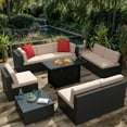 thumbnail image 1 of Homall 10 Pieces Rattan Patio Furniture Conversation Set with 43" Gas Propane 50000 BTU Fire Pit Table Outdoor Sectional Sofa for Backyard,Beige, 1 of 9