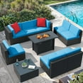 thumbnail image 1 of Homall 10 Pieces Rattan Patio Furniture Conversation Set with 43" Gas Propane 50000 BTU Fire Pit Table Outdoor Sectional Sofa for Backyard,Blue, 1 of 9