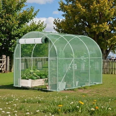 Homall 10 x 6.5 ft Patio Greenhouse with Zippered Door & 6 Roll-up Windows, Outdoor Walk-in Tunnel Greenhouse with Galvanized Frame & Waterproof  Green