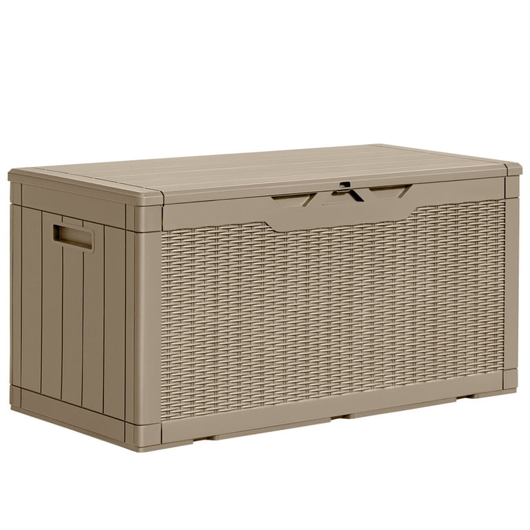 Homall 100 Gallon Outdoor Storage Box, Durable Plastic, Brown, Weatherproof, Secure Lid