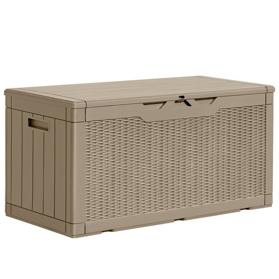 Homall 100 Gallon Outdoor Box Deck Plastic Resin Storage Box, Brown