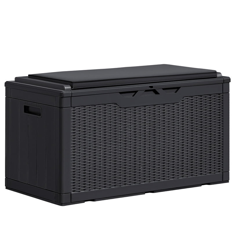 Black 100-Gallon Lockable Resin Deck Box with Cushion Storage