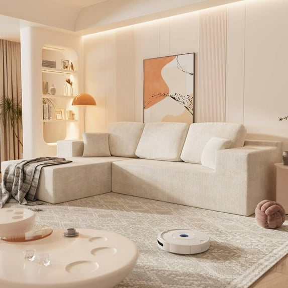 Homall 108" Cloud Sectional Sofa, Boneless Couch with L-Shape Chaise, Modular Couch with Deep Seat, No installation for Living Room & Apartment, Chenille Beige