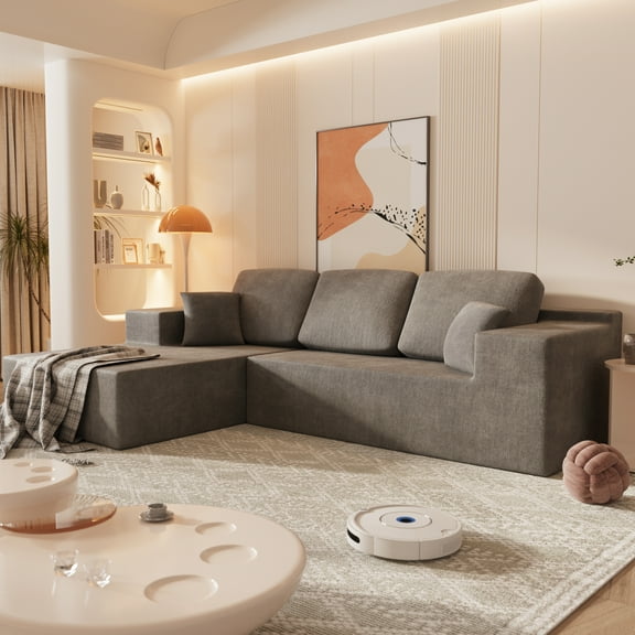 Homall 108" Cloud Sectional Sofa, Boneless Couch with L-Shape Chaise, Modular Couch with Deep Seat, No installation for Living Room & Apartment, Chenille Grey