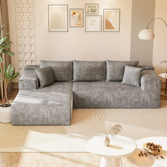 Homall 108" Sectional Sofa Boneless Cloud Couch with L-Shape Chaise Modular Sofa Couch with Deep Seat No Assembly for Living Room,Studio,Apartment,Chenille Gray