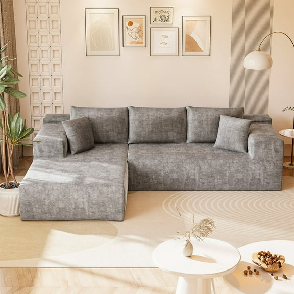 Homall 108" Sectional Sofa Boneless Cloud Couch with L-Shape Chaise Modular Sofa Couch with Deep Seat No Assembly for Living Room,Studio,Apartment,Chenille Gray