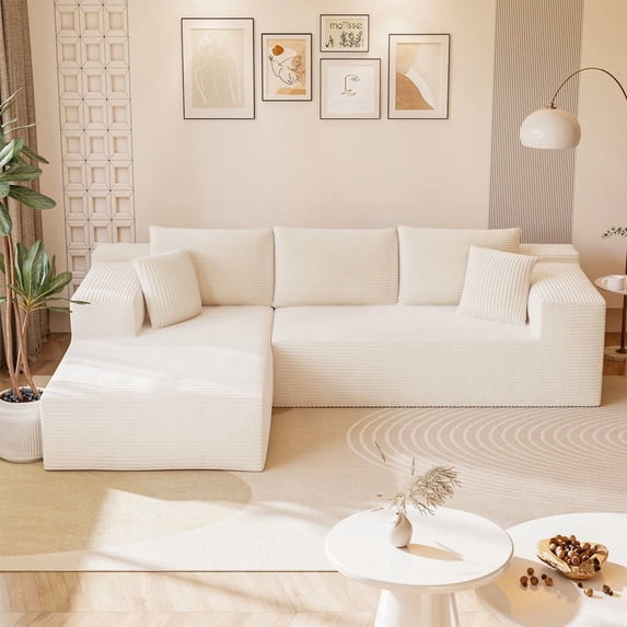 Homall 108" Sectional Sofa Boneless Cloud Couch with L-Shape Chaise Modular Sofa Couch with Deep Seat No Assembly for Living Room,Studio,Apartment,Corduroy Beige