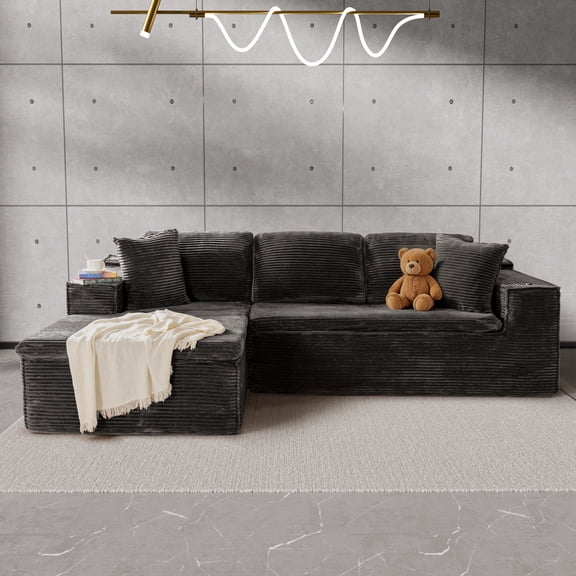 Homall 109" L-Shape Memory Foam Modular Sectional Sofa 3 Seat Oversized Upholstered Deep Seat Sofa Couch for Living Room,Bedroom and Apartment,Black