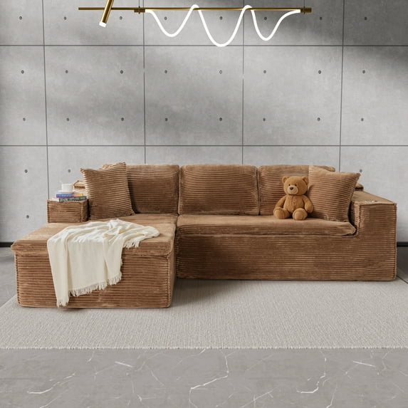 Homall 109" L-Shape Memory Foam Modular Sectional Sofa 3 Seat Oversized Upholstered Deep Seat Sofa Couch for Living Room,Bedroom and Apartment,Brown