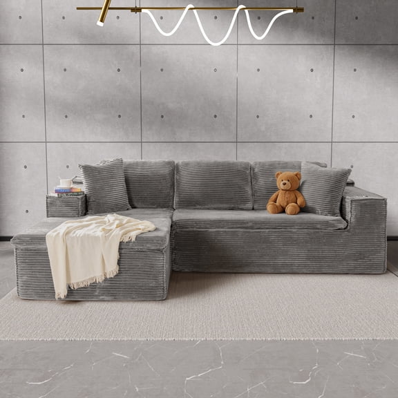 Homall 109" L-Shape Memory Foam Modular Sectional Sofa 3 Seat Oversized Upholstered Deep Seat Sofa Couch for Living Room,Bedroom and Apartment,Gray