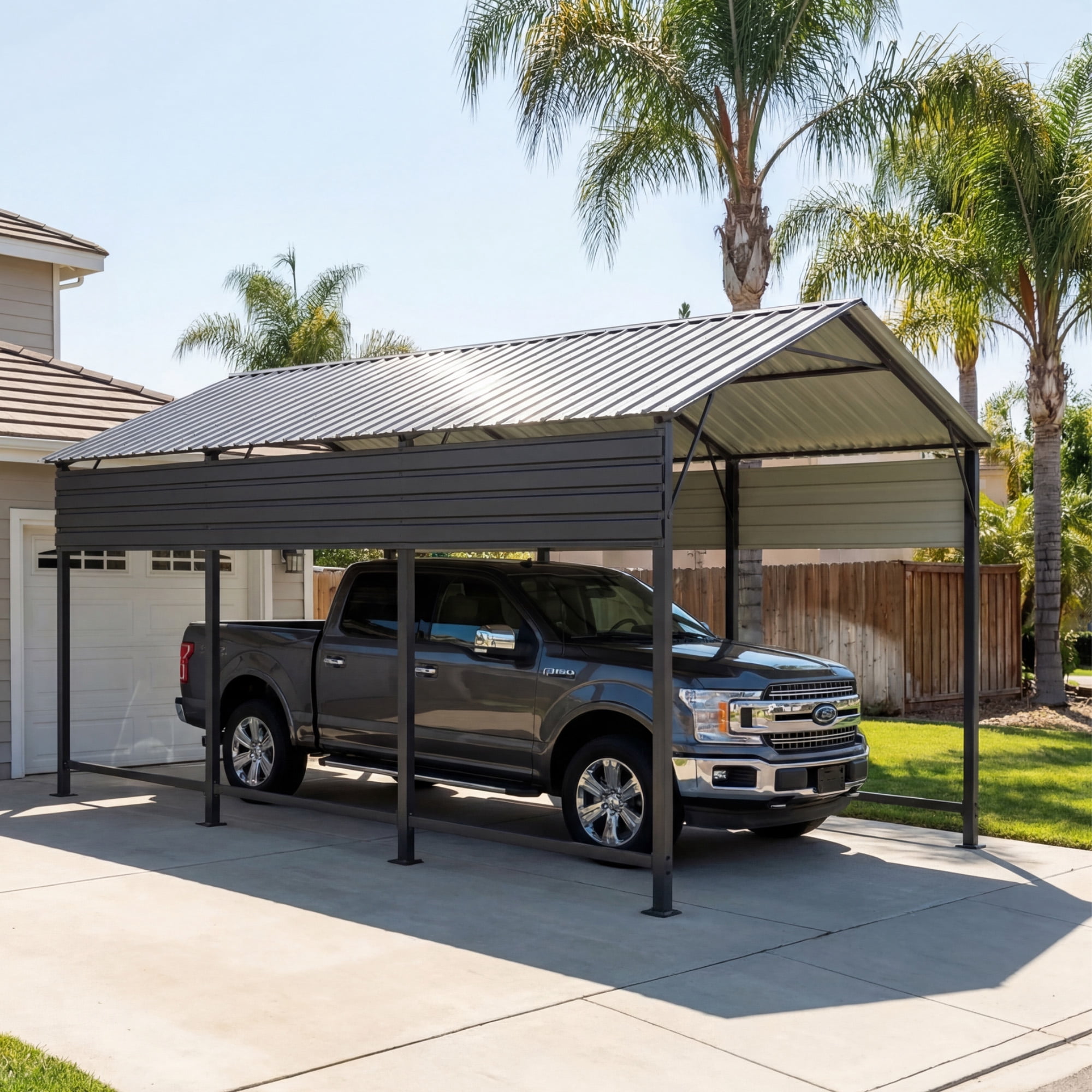 NETAJE 10'x15' Outdoor Heavy-Duty Carport, Galvanized Steel Roof