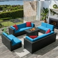 thumbnail image 1 of Homall 11 Pieces Rattan Patio Furniture Conversation Set with 43" Gas Propane 50000 BTU Fire Pit Table Outdoor Sectional Sofa for Backyard,Blue, 1 of 11