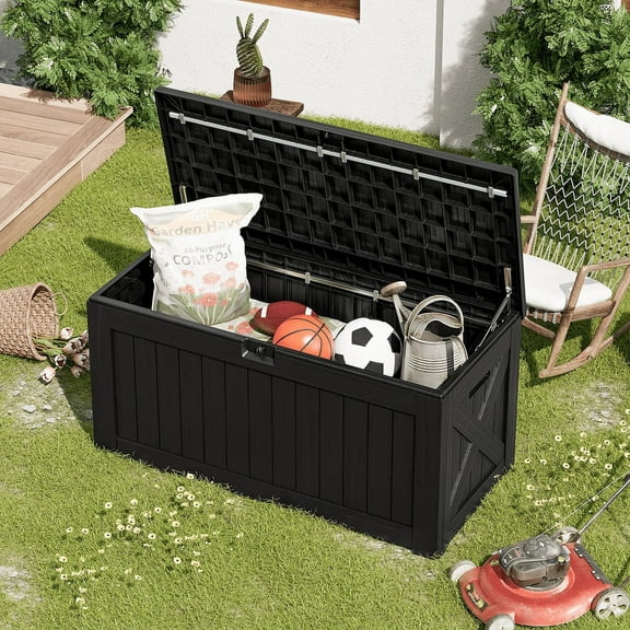 Homall 120 Gallon Outdoor Patio Box Deck Plastic Resin Storage Box Backyard, Black