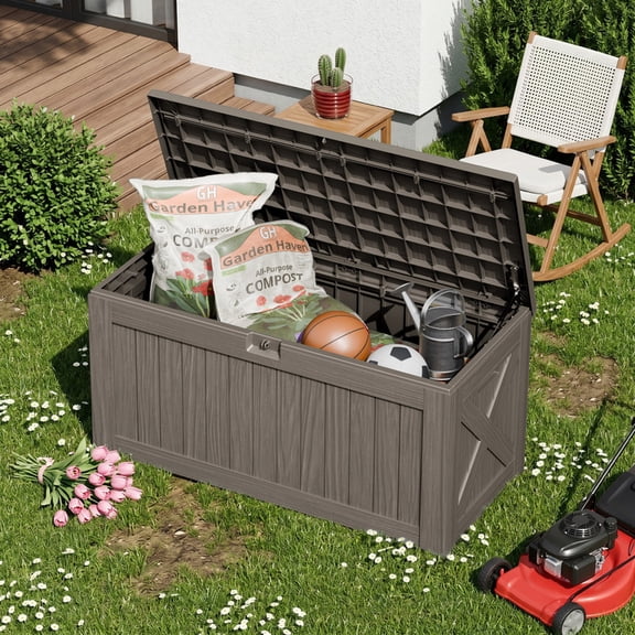 Homall 120 Gallon Outdoor Patio Box Deck Plastic Resin Storage Box Backyard, Dark Brown
