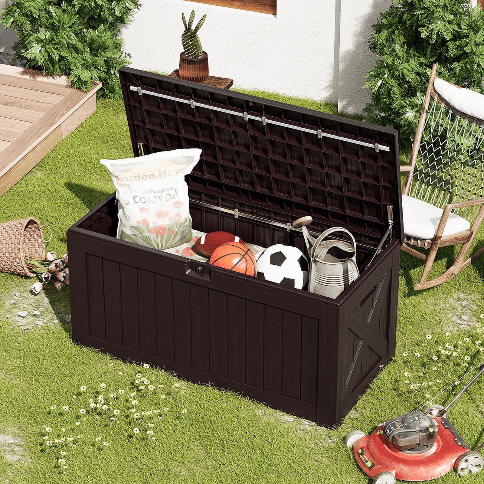 Homall 120 Gallon Outdoor Patio Box Deck Plastic Resin Storage Box ...