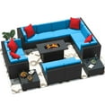 thumbnail image 1 of Homall 13 Pieces Rattan Patio Furniture Conversation Set with 43" Gas Propane 50000 BTU Fire Pit Table Outdoor Sectional Sofa for Backyard,Blue, 1 of 10