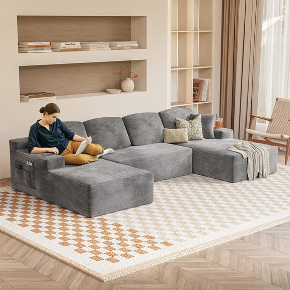 Homall 141" Cloud No Assembly Required Boneless Sectional Couch Modern Modular Sofa with U-Shapet Couches for Living Room Bedroom with Deep Seat,Gray