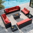 thumbnail image 1 of Homall 15 Pieces Rattan Patio Furniture Conversation Set with 43" Gas Propane 50000 BTU Fire Pit Table Outdoor Sectional Sofa for Backyard,Red, 1 of 11