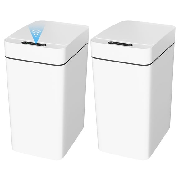 Homall 2 Pack 2.6 Gal Bathroom Trash Can with Lid, Slim Motion Sensor Waterproof Plastic Trash Bins, Touchless Smart Bin, Suitable for Multiple Settings, White